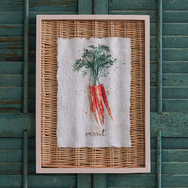 Framed Carrot Art on Wicker Wall Décor