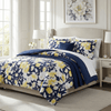 Mytex Aster Floral 3-PC. Reversible Full/Queen Comforter Set - Full/Queen/Navy/Yellow