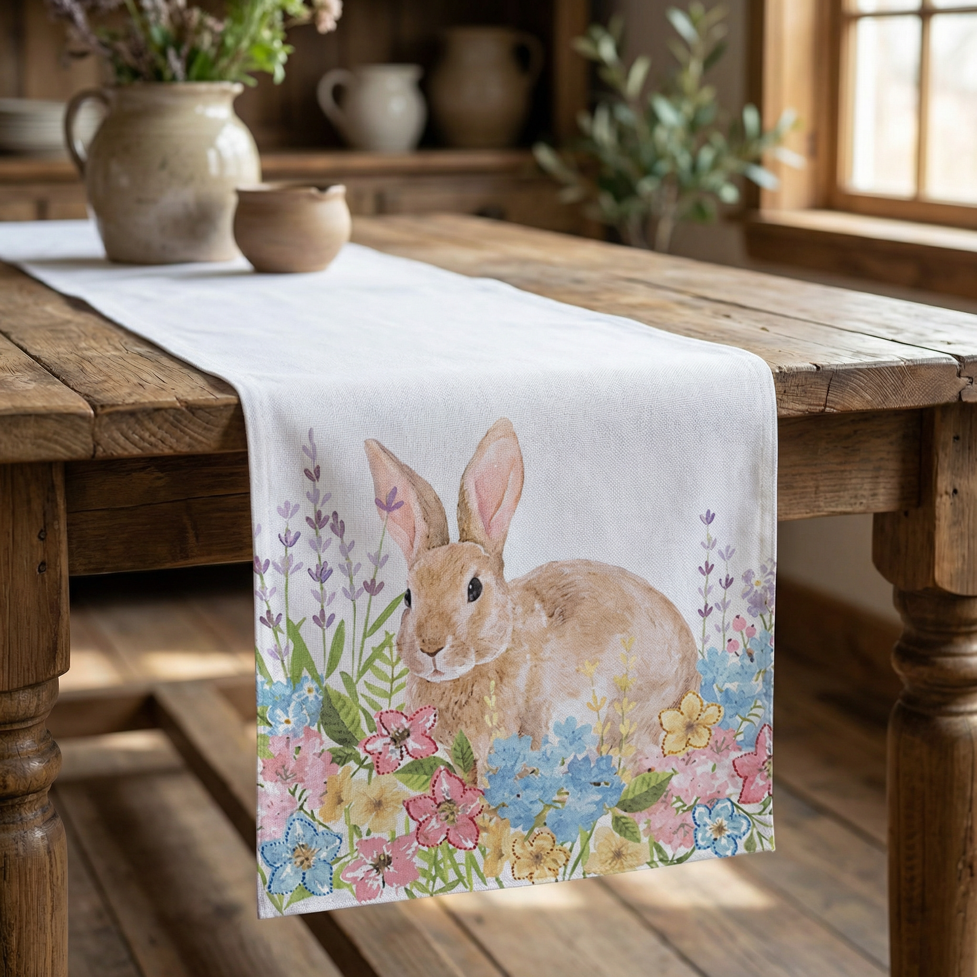 Homewear Linens Spring Garden Bunny 90-Inch Table Runner
