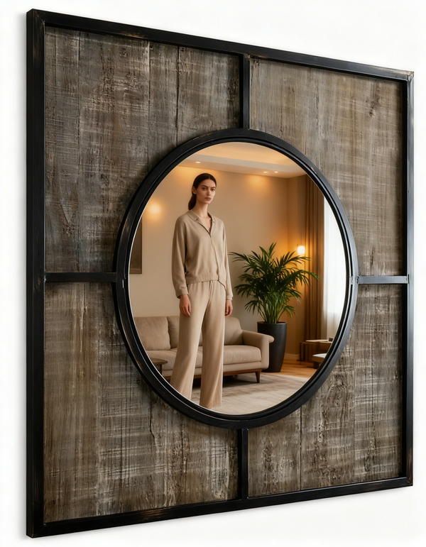 Walker Edison 32 Rustic Modern Square Wood Wall Mirror