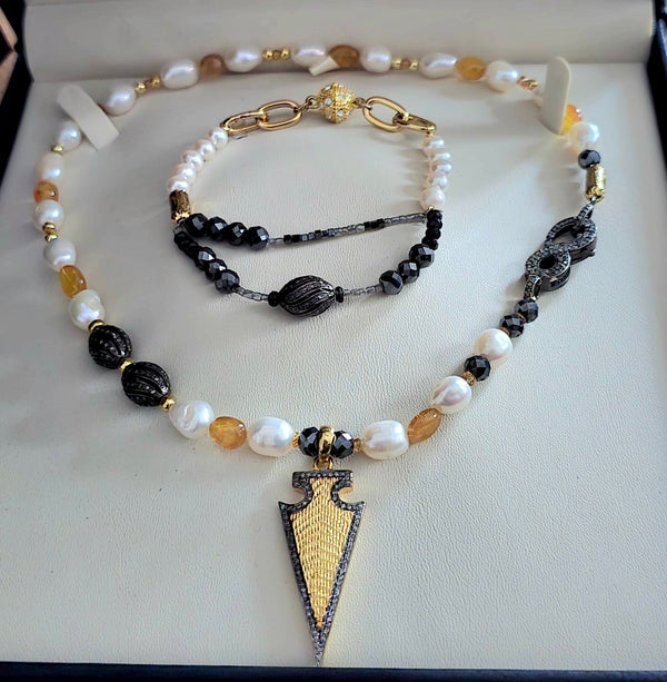 Freshwater Pearls and Yellow Sapphire Necklace