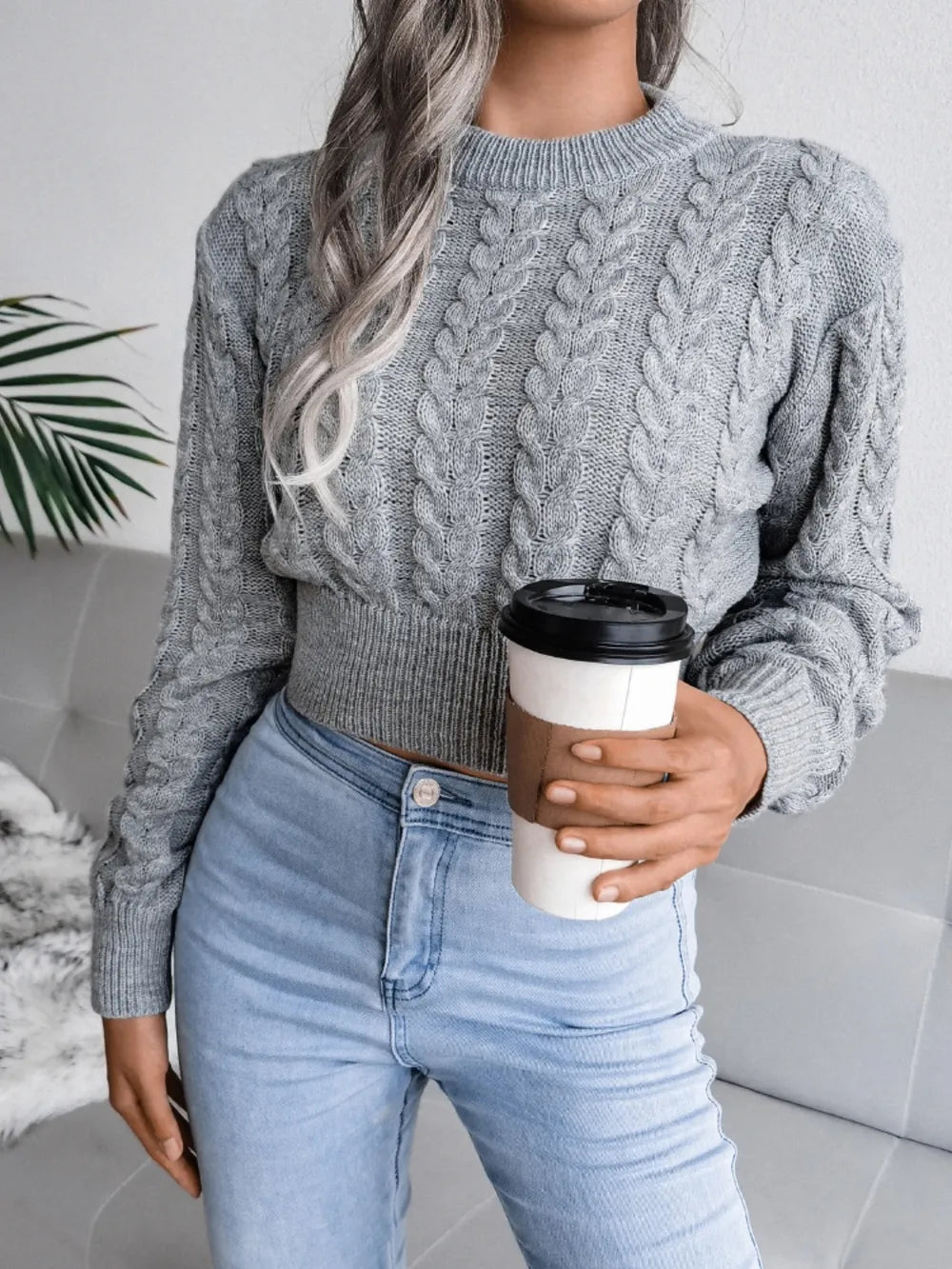 Fried Dough Twists waist closing knitting navel revealing sweater