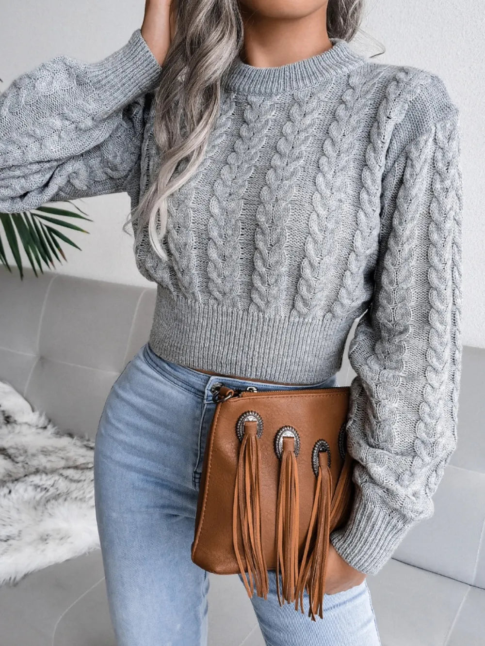 Fried Dough Twists waist closing knitting navel revealing sweater