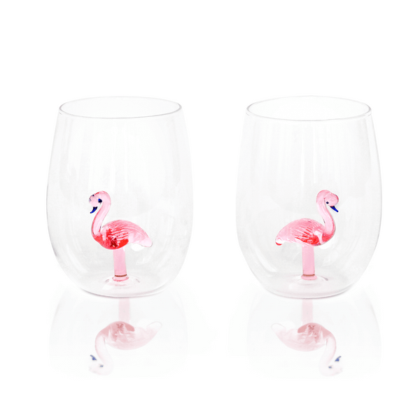 3D Flamingo Stemless Wine Glasses Jersey Art Glass