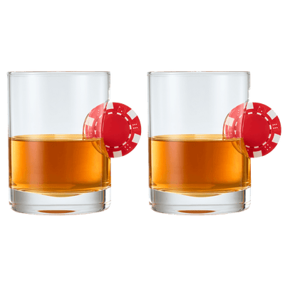 Poker Chip Whiskey & Wine Glasses | Set of 2 | Up The Ante Stuck In The Glass Poker Chip Cocktail Glassware, Gambler Gift, Artisanal Crystal Glassware - Gift Idea for Him, Summer, Housewarming (20 OZ)