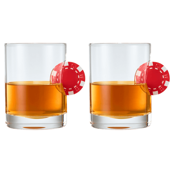 Poker Chip Whiskey & Wine Glasses | Set of 2 | Up The Ante Stuck In The Glass Poker Chip Cocktail Glassware, Gambler Gift, Artisanal Crystal Glassware - Gift Idea for Him, Summer, Housewarming (20 OZ)