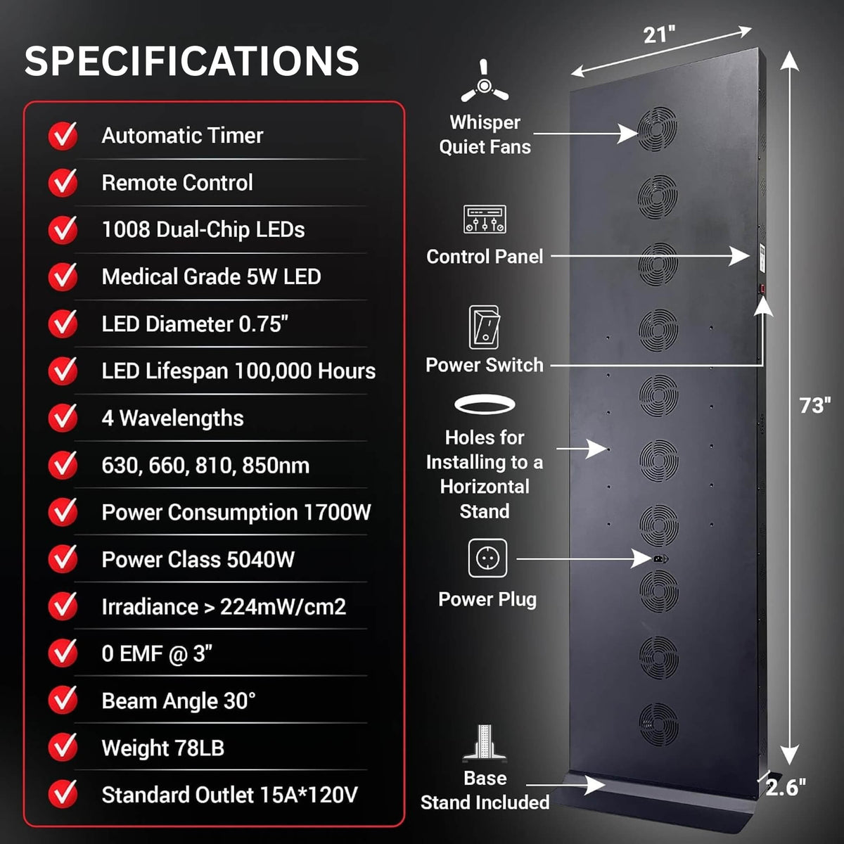 Full-Body Dual-Chip Clinical-Grade Red Light Therapy Panel (SAK63480)