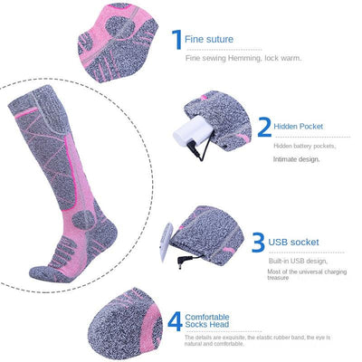 Full Foot Heat Socks Winter USB Charging Warm Heat Socks Pink Skiing Electric Heat Socks
