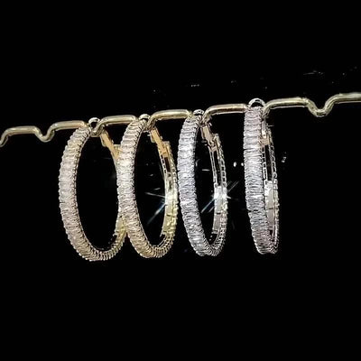 Full Rectangular Shiny Synthetic Zirconia Decorative Hoop Earrings