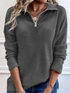 Full Size Quarter Zip Long Sleeve Top - Dark Gray / 2XL