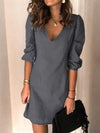 Full Size V-Neck Half Sleeve Dress - Dark Gray / S