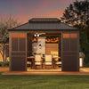 Alora Terrace Fully-Enclosed Outdoor Black Sunroom With Lockable Sliding Doors And Galvanized Double Steel Roof (SAK81634)