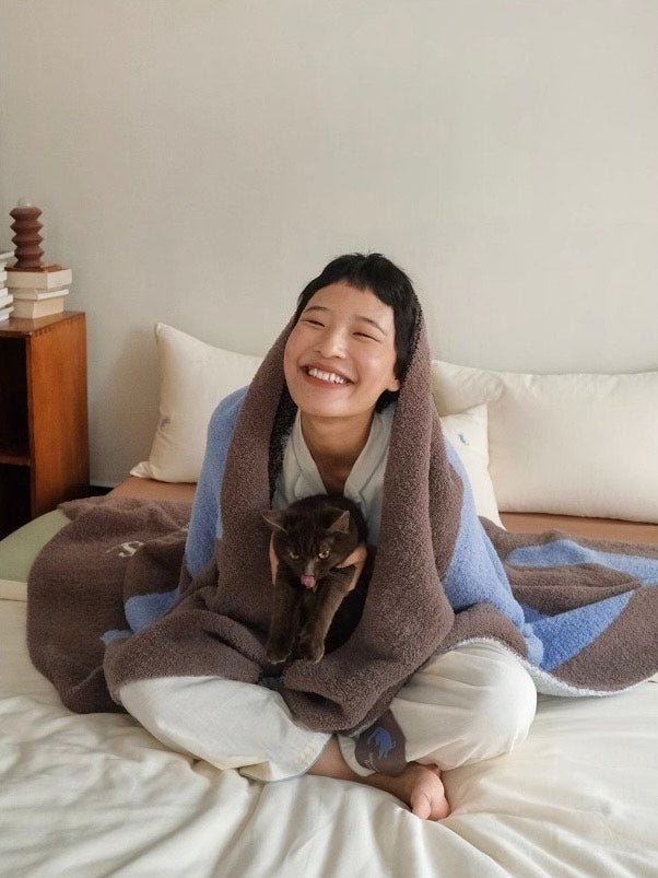 Funky Cat Throw Blanket - Cute Whimsical Earthy Tone