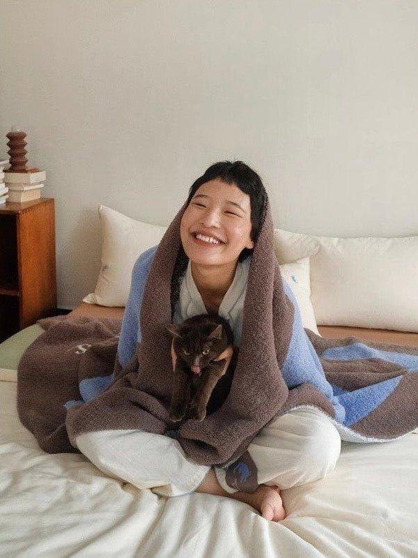 Funky Cat Throw Blanket - Cute Whimsical Earthy Tone