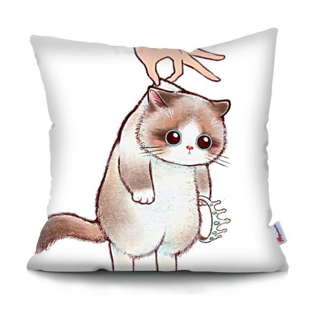 Funny Cute Cat Plush Cushion Pillow Covers Cat Pillow Cases Animal Kitty Pillowcase Cotton Linen Cushion Cover For Couch Cover Pillows Cases For Sofa Home Decoration Pillowcase Polyester Throw Pillow Case 45x45CM