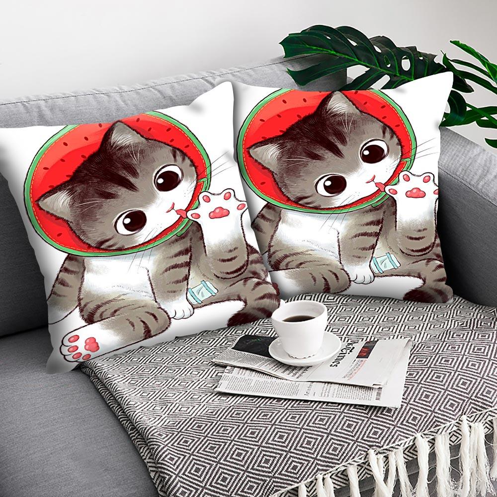 Funny Cute Cat Plush Cushion Pillow Covers Cat Pillow Cases Animal Kitty Pillowcase Cotton Linen Cushion Cover For Couch Cover Pillows Cases For Sofa Home Decoration Pillowcase Polyester Throw Pillow Case 45x45CM