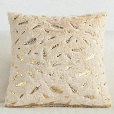 Fur Cushion Cover Pillowcases Solid Color White Gray Pink Red Black Decorative Christmas Throw Pillow Covers Plush Faux Fur With Gold Feathers Gilding Cushion Covers Cases Soft Fuzzy Cute Pillowcase For Couch Bed