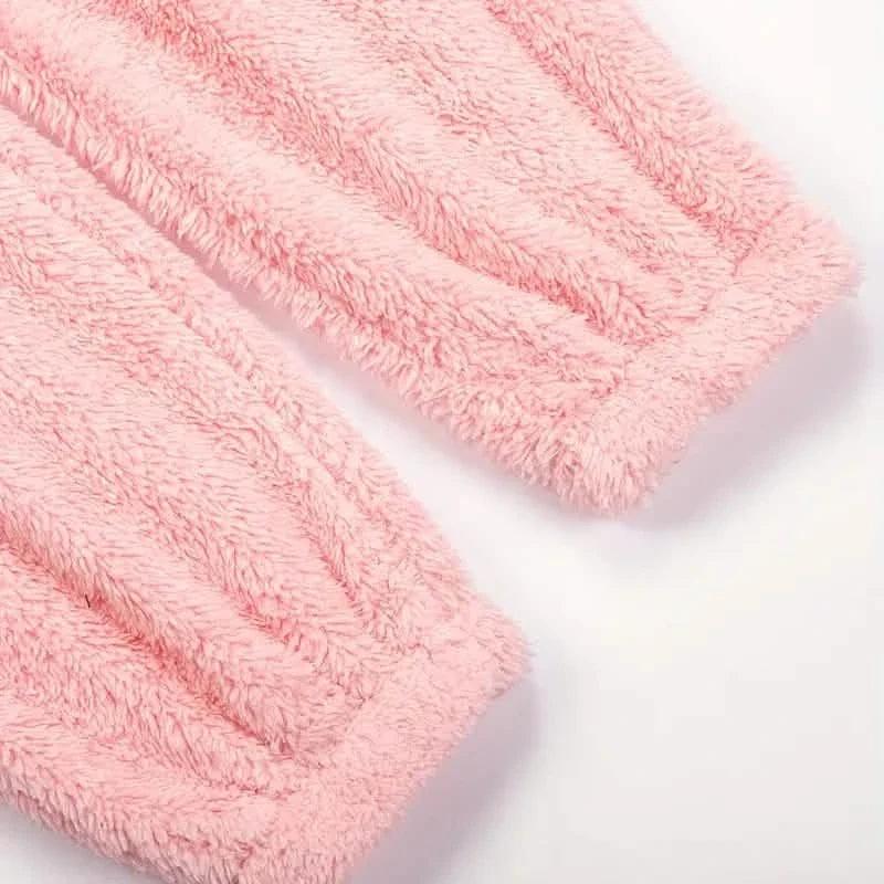 Fuzzy Hooded Pajama Jumpsuit For Music Festival, Long Sleeve Zipper Lingerie & Sleepwear