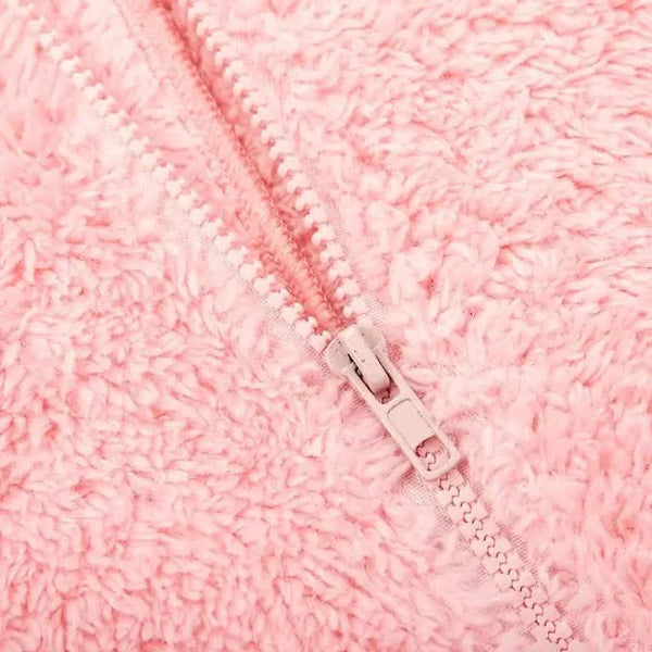 Fuzzy Hooded Pajama Jumpsuit For Music Festival, Long Sleeve Zipper Lingerie & Sleepwear