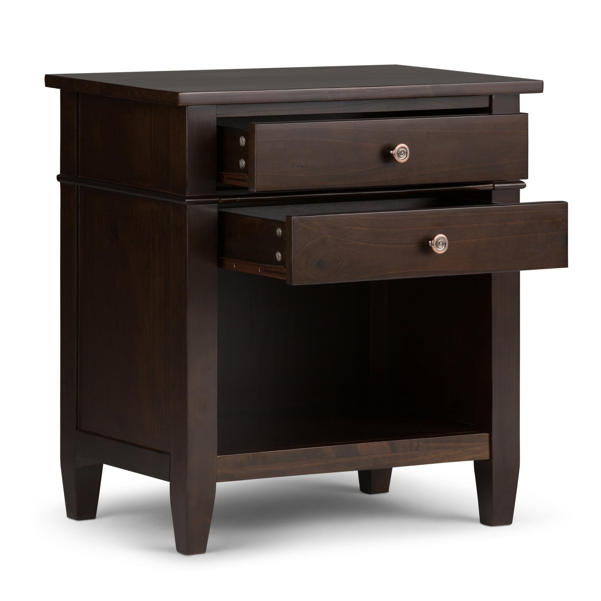 Carlton 24 Inch Wide Solid Wood Bedside Table in Brunette