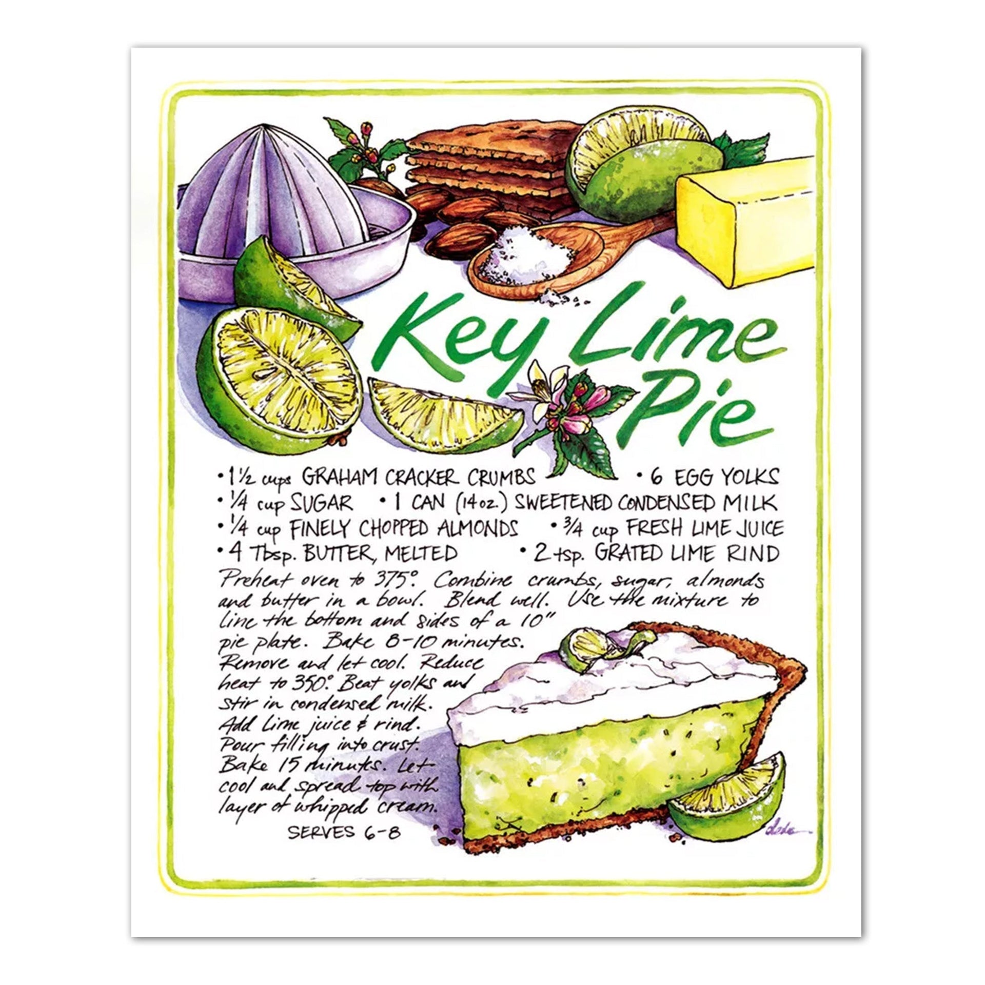 Key Lime Pie Art - 8x10 Homemade Pie Print | Kitchen Wall Decor & Cafe Diner Artwork