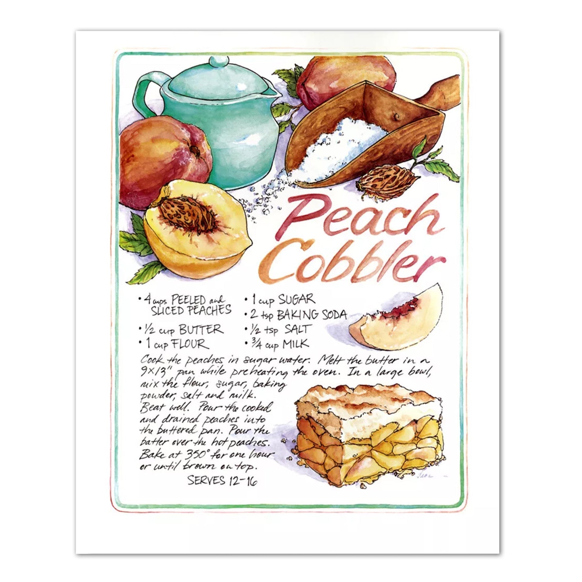 Peach Cobbler Art Print – Vintage Kitchen Wall Art 8x10 Ready to Frame