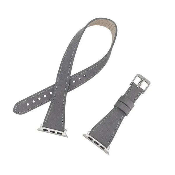 Luxury Double Wrap Grey Leather Apple Watch Band - San Diego