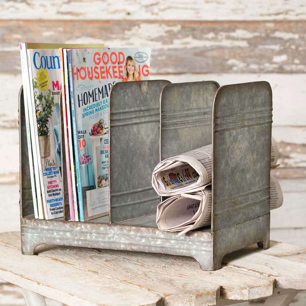 Galvanized Metal Magazine Organizer