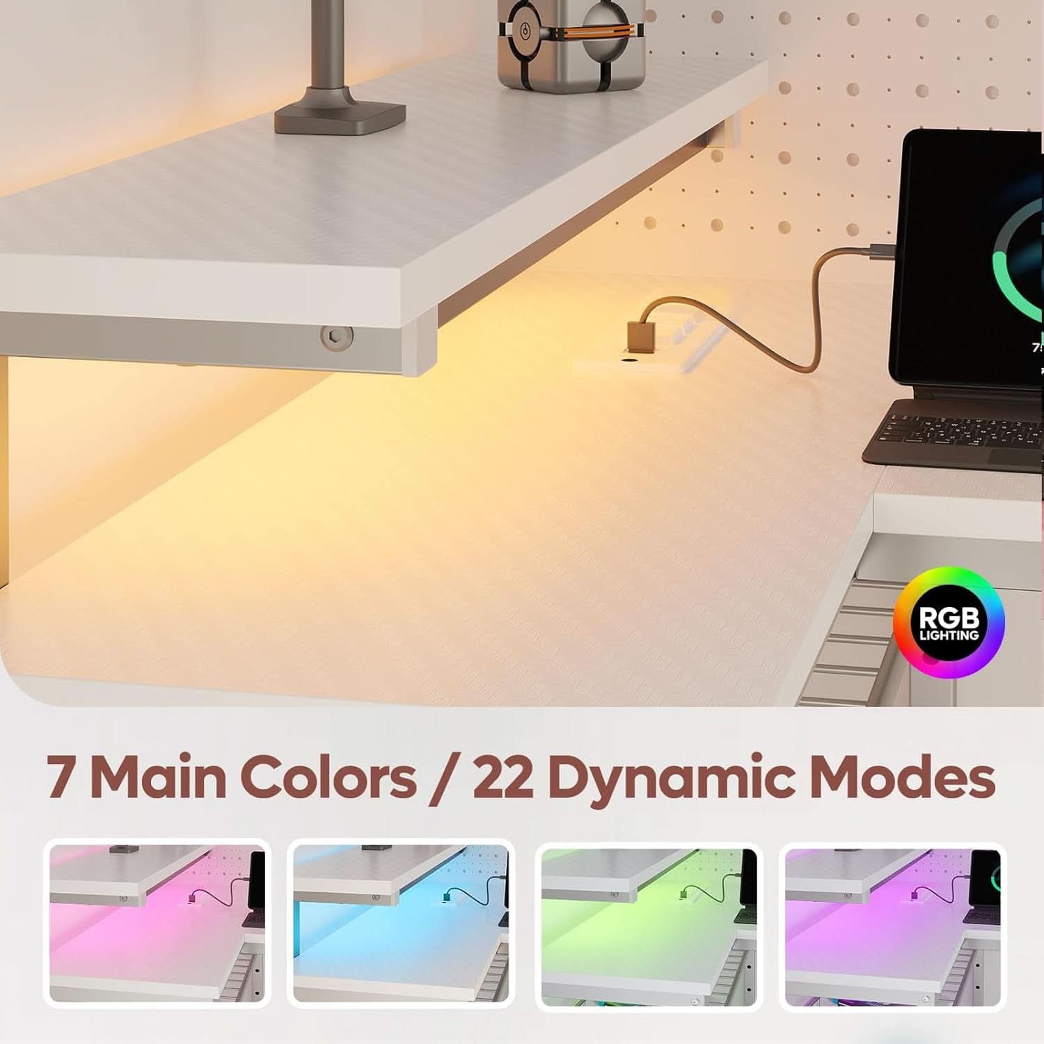 42 Inch L Shaped Gaming Desk With Integrated Power Outlets
