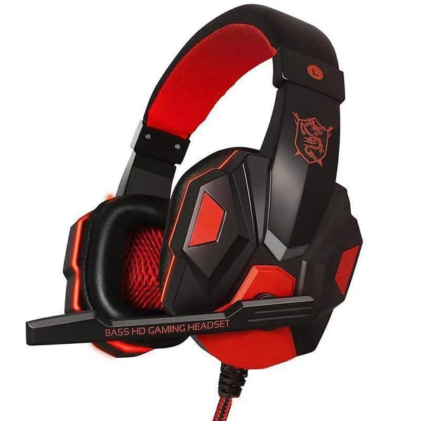Gaming Red Black Wired Headset Stereo Gamer Headphone  Noise Cancelling Over Ear Headphones With Mic LED Light Bass Surround Soft Memory Earmuffs For Laptop