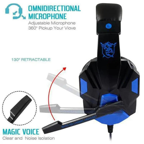 Gaming Red Black Wired Headset Stereo Gamer Headphone  Noise Cancelling Over Ear Headphones With Mic LED Light Bass Surround Soft Memory Earmuffs For Laptop