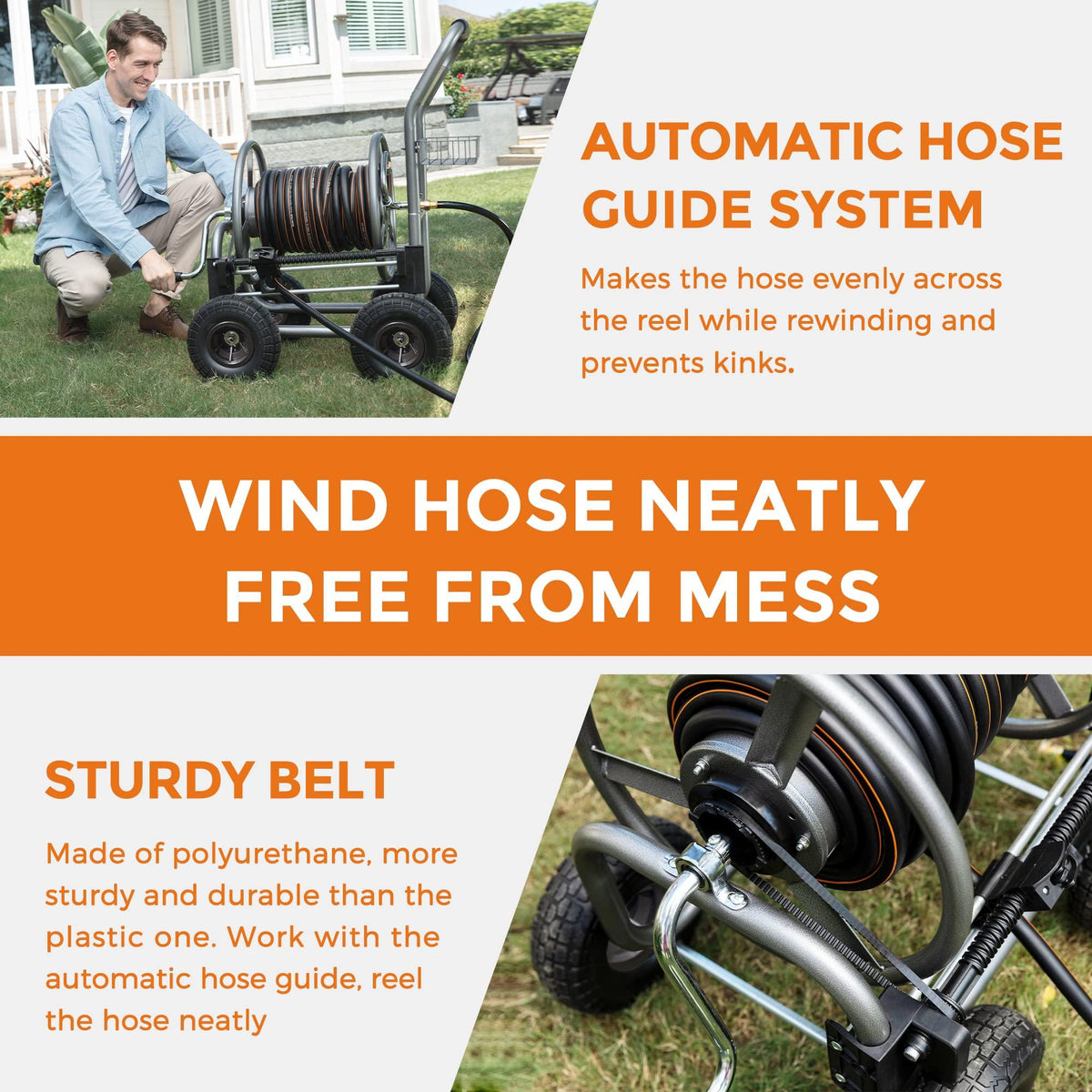 Garden Hose Reel Cart-4 Wheels-Heavy Duty
