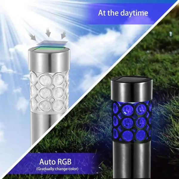 Garden Solar Lamps with RGB Lighting and Stainless Steel Build
