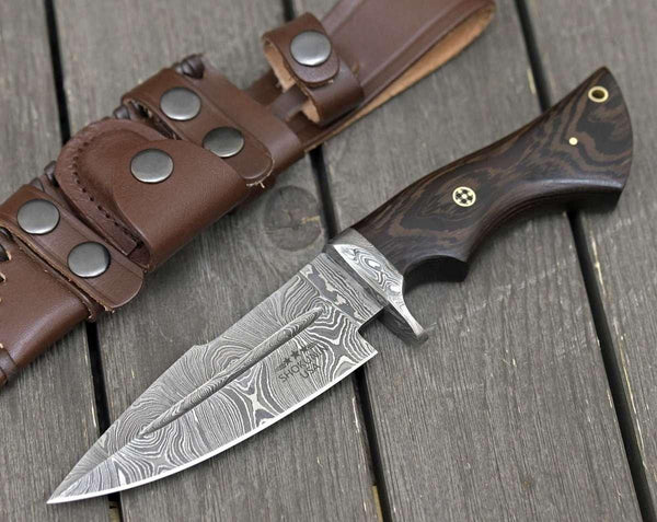 Garotte Damascus Hunting Knife with Exotic Wenge Wood Handle - Gifts for You 'n Me