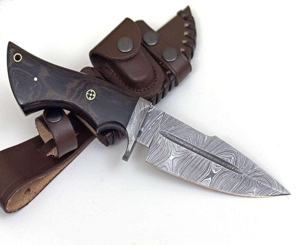 Garotte Damascus Hunting Knife with Exotic Wenge Wood Handle - Gifts for You 'n Me
