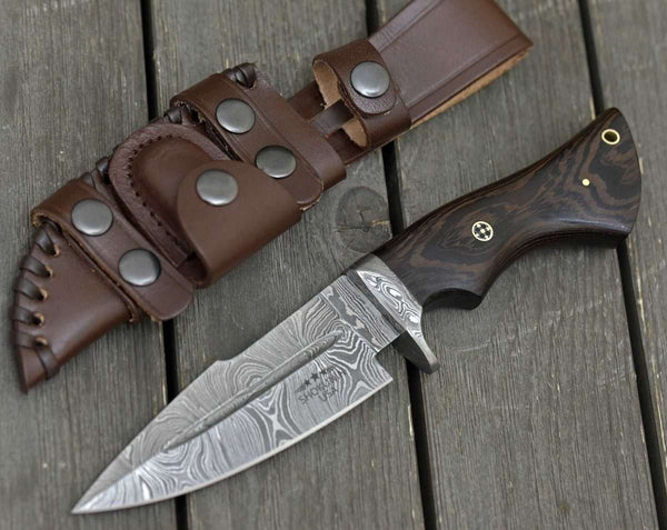 Garotte Damascus Hunting Knife with Exotic Wenge Wood Handle