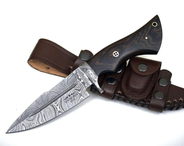 Garotte Damascus Hunting Knife with Exotic Wenge Wood Handle - Gifts for You 'n Me