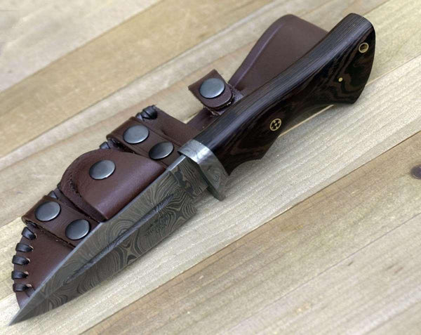 Garotte Damascus Hunting Knife with Exotic Wenge Wood Handle - Gifts for You 'n Me