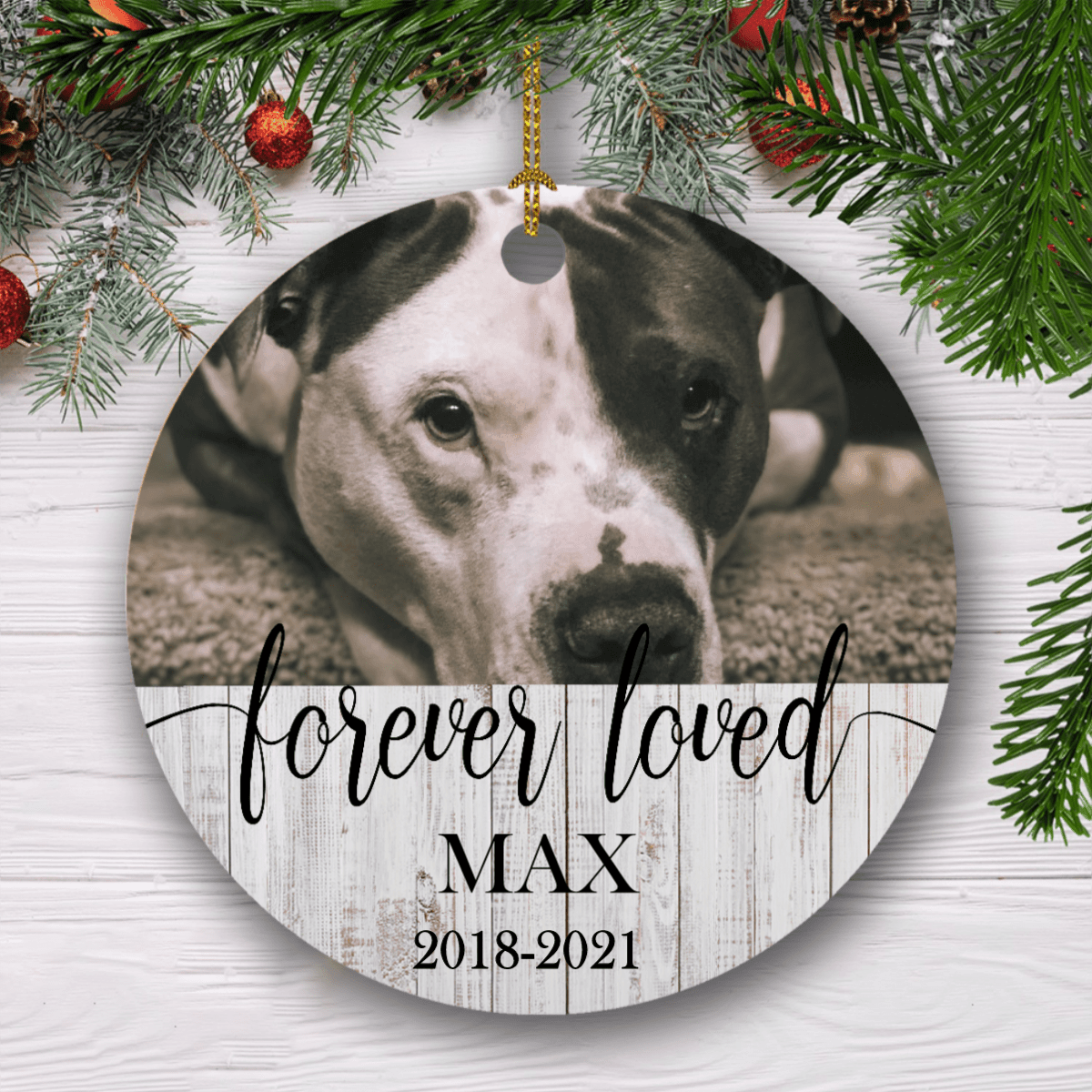 Forever Loved, Custom Dog Cat Photo Memorial Ceramic Ornament SG02