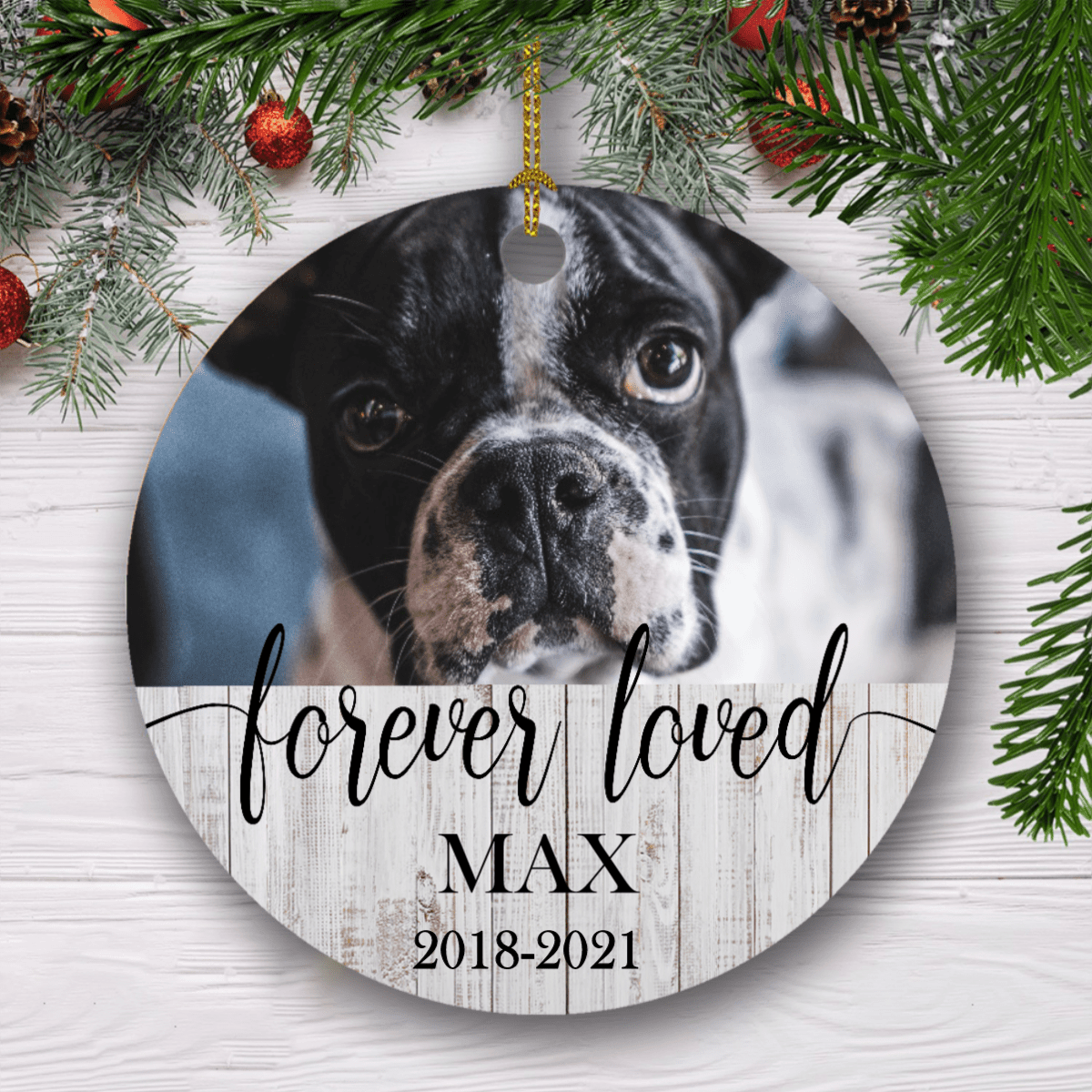Forever Loved, Custom Dog Cat Photo Memorial Ceramic Ornament SG02
