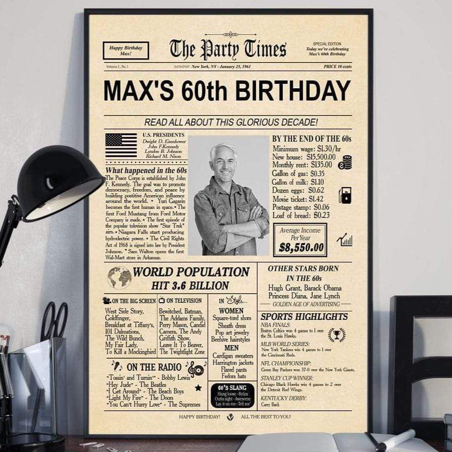 40th 50th 60th 70th Birthday Newspaper Poster