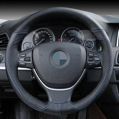 Genuine Leather Car Steering Wheel Cover Soft Anti slip Steering-Wheel Braid Cowhide Braid With Needles Thread Leather Steering Wheel Cover Heavy Duty Pure Cowhide Steering Wheel Cover, Genuine Leather Steering Wheel Cover