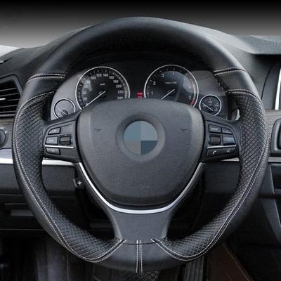 Genuine Leather Car Steering Wheel Cover Soft Anti slip Steering-Wheel Braid Cowhide Braid With Needles Thread Leather Steering Wheel Cover Heavy Duty Pure Cowhide Steering Wheel Cover, Genuine Leather Steering Wheel Cover