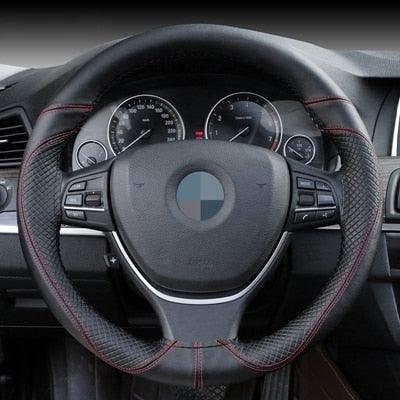 Genuine Leather Car Steering Wheel Cover Soft Anti slip Steering-Wheel Braid Cowhide Braid With Needles Thread Leather Steering Wheel Cover Heavy Duty Pure Cowhide Steering Wheel Cover, Genuine Leather Steering Wheel Cover