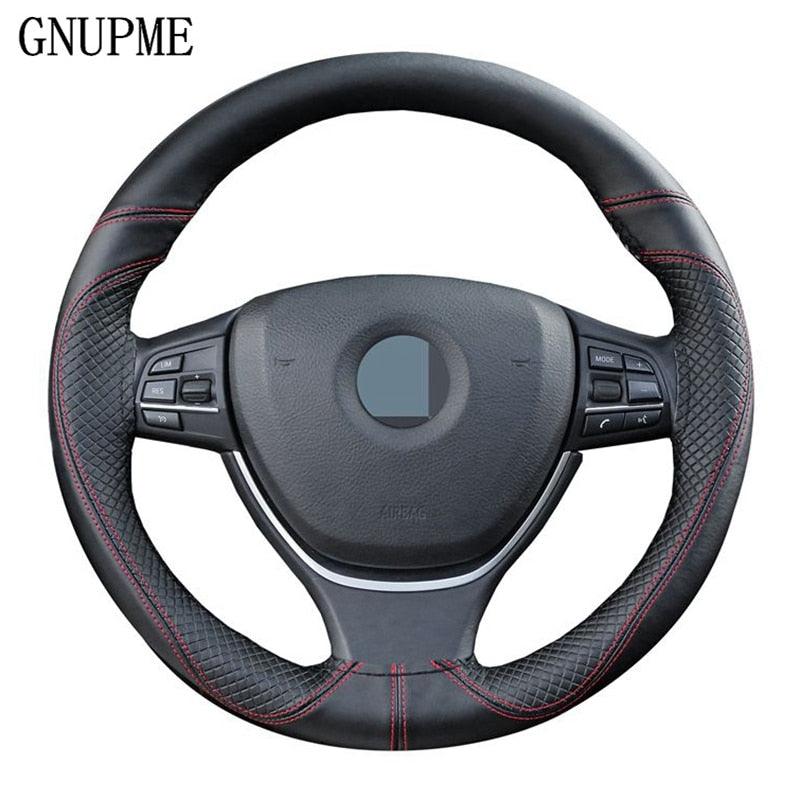 Genuine Leather Car Steering Wheel Cover Soft Anti slip Steering-Wheel Braid Cowhide Braid With Needles Thread Leather Steering Wheel Cover Heavy Duty Pure Cowhide Steering Wheel Cover, Genuine Leather Steering Wheel Cover