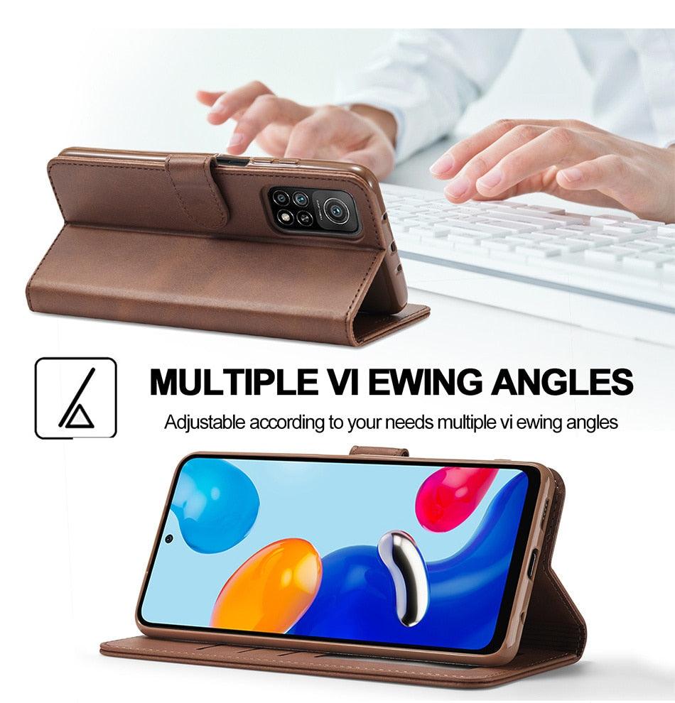 Genuine Premium Leather Detachable Magnetic Flip Cover with Card Holders Horizontal Case For Redmi Note 11 Pro 5G Case On Redmi Note 11 11S 10S 10 10C 9S 9 9T 8T 8 7 Case For Xiaomi Redmi Note11 Pro 5G Case