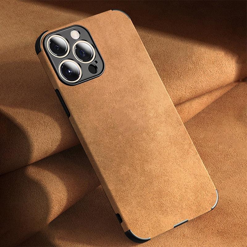Genuine Vintage Brown Leather Case for iPhone  Luxury PU Leather Case For iPhone 13 12 11 14 Pro Max Mini XR XS X 8 7 Plus SE Soft Silicon Shockproof Phone Cover