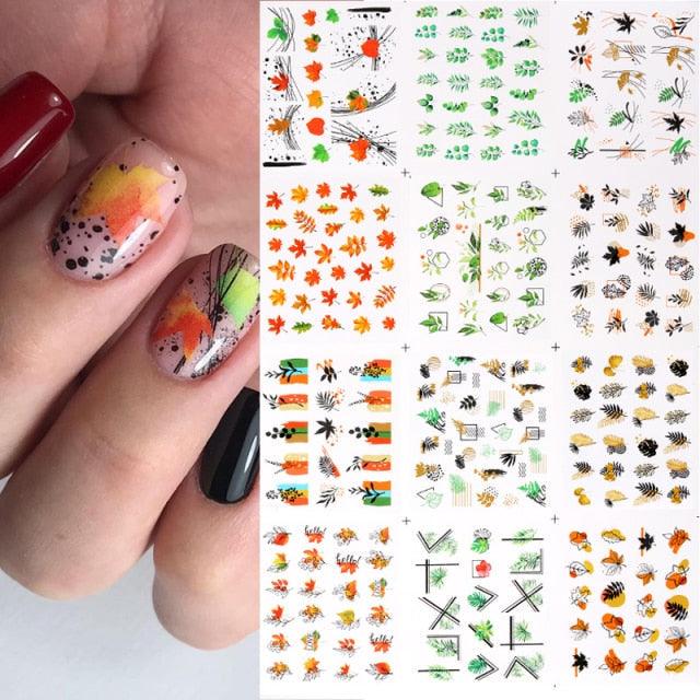 Geometrics Blue Flower Leaves Water Decals Stickers Special Floral Transfer Slider For Nails Decoration Nail Art Stickers Black White Flower Palm Leaf Nail Self-Adhesive Decals Nail Stickers Water Transfer Fresh Nail Decals for Nail Art Butterfly Palm