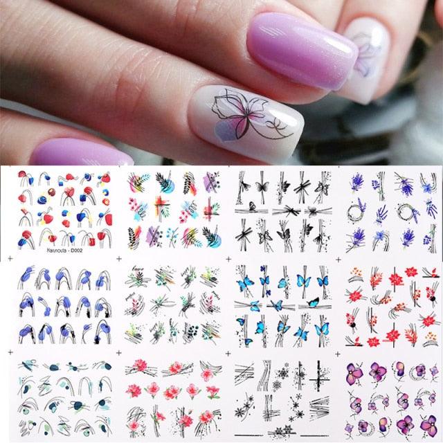Geometrics Blue Flower Leaves Water Decals Stickers Special Floral Transfer Slider For Nails Decoration Nail Art Stickers Black White Flower Palm Leaf Nail Self-Adhesive Decals Nail Stickers Water Transfer Fresh Nail Decals for Nail Art Butterfly Palm