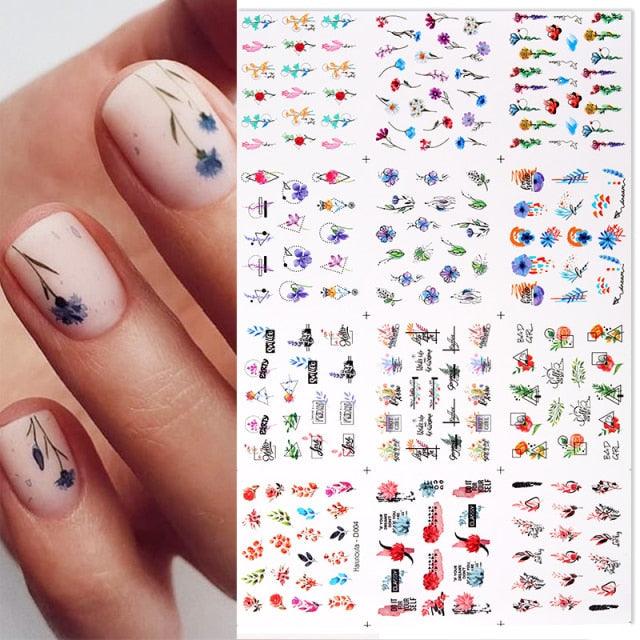 Geometrics Blue Flower Leaves Water Decals Stickers Special Floral Transfer Slider For Nails Decoration Nail Art Stickers Black White Flower Palm Leaf Nail Self-Adhesive Decals Nail Stickers Water Transfer Fresh Nail Decals for Nail Art Butterfly Palm